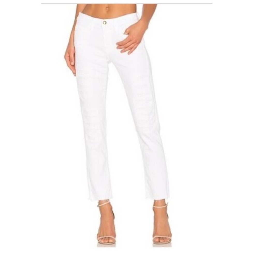 FRAME Le High Skinny Raw Hem Jeans White Denim High Rise Pants size 32